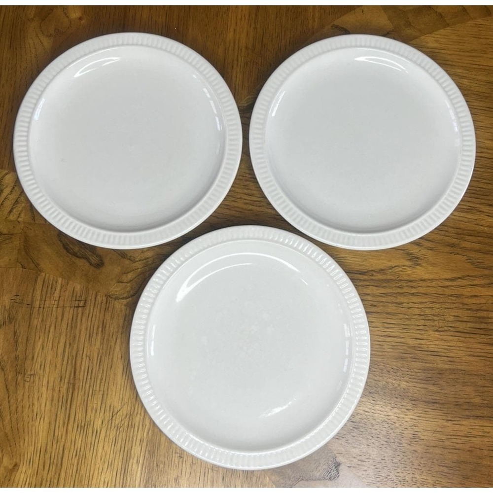 3 Red Wing Pottery Off White Salad Lunch Plates Ribbed Edge Vintage Lot 8.5"